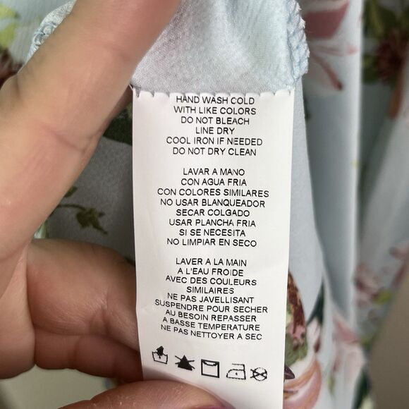 BEBE Women's Baby Blue Floral Satin Cowl Neck Spaghetti Strap Midi Dress S NEW - Picture 12 of 12